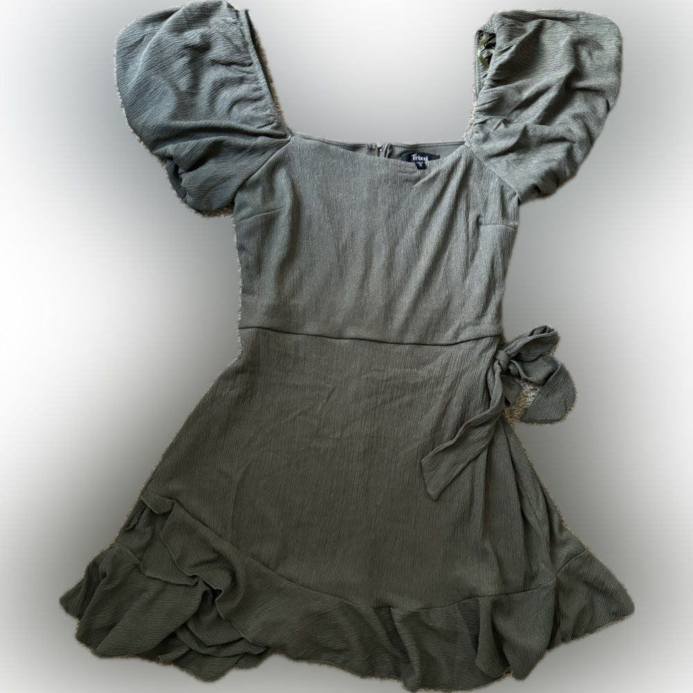 Trixxi Olive Green Puff Sleeve Dress